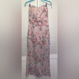 Pink floral strapless, tube top dress